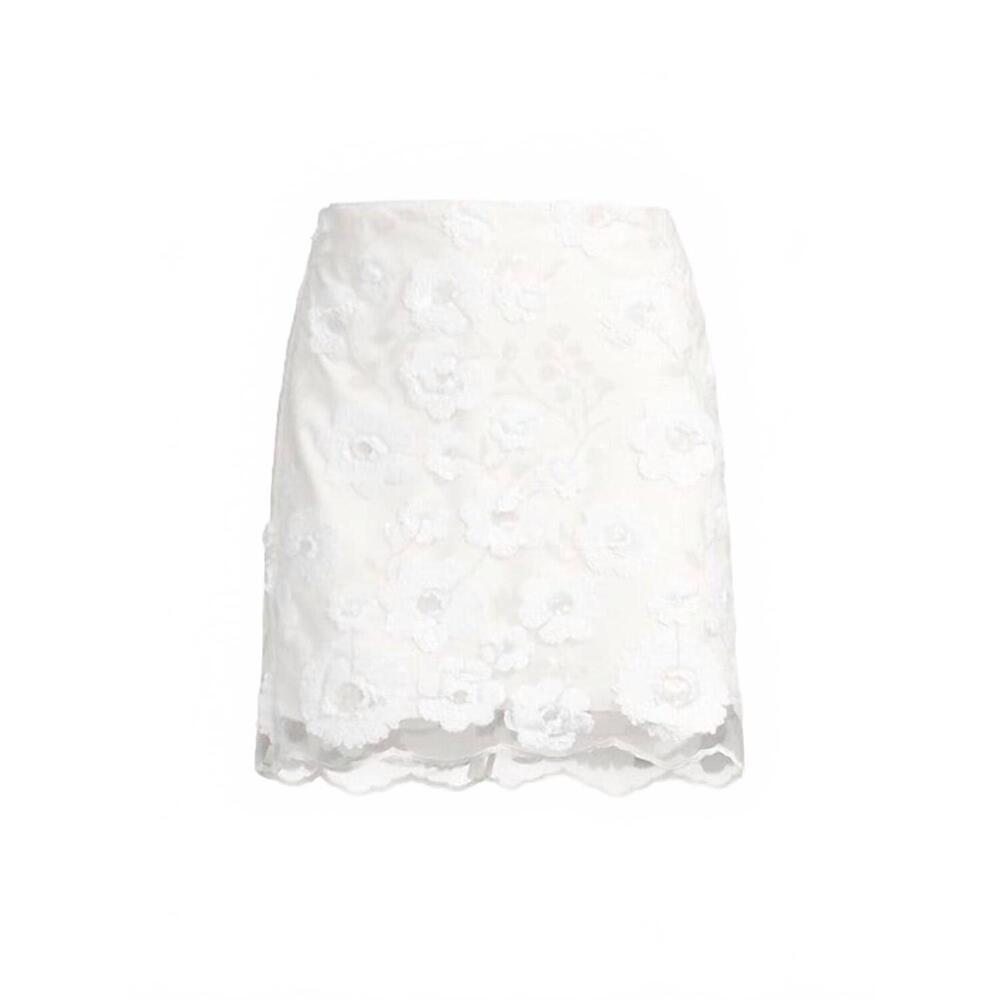 NEW MILLY women's kristina floral cascading sequins skirt in white